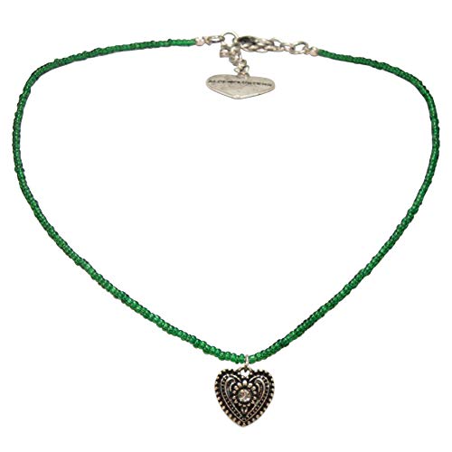 Alpenflüstern Filigrane Mini-Perlenhalskette Trachtenherz - Damen-Trachtenschmuck mit antik-Silber-farbenem Trachtenherz, Dirndlkette grün DHK268 Alpenflüstern Filigrane Mini-Perlenhalskette Trachtenherz - Damen-Trachtenschmuck mit antik-Silber-farbenem Trachtenherz, Dirndlkette grün DHK268 von Alpenflüstern