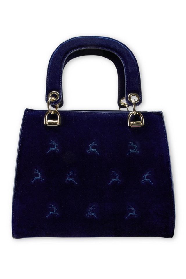 Alpenflüstern Handtasche Trachtentasche - SAMT/HIRSCHSTICK - blau, taupe-braun von Alpenflüstern