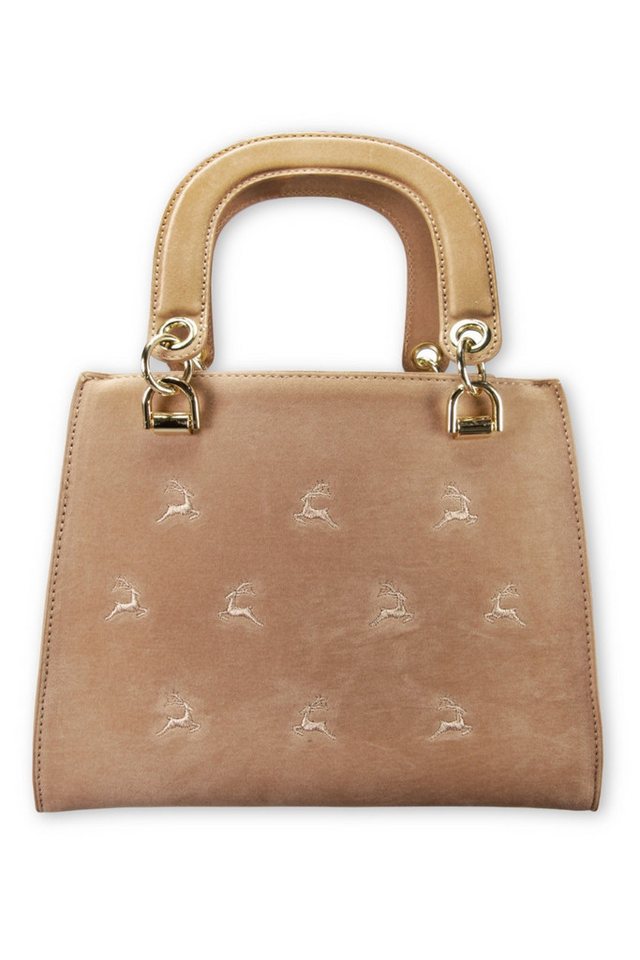 Alpenflüstern Handtasche Trachtentasche - SAMT/HIRSCHSTICK - blau, taupe-braun von Alpenflüstern
