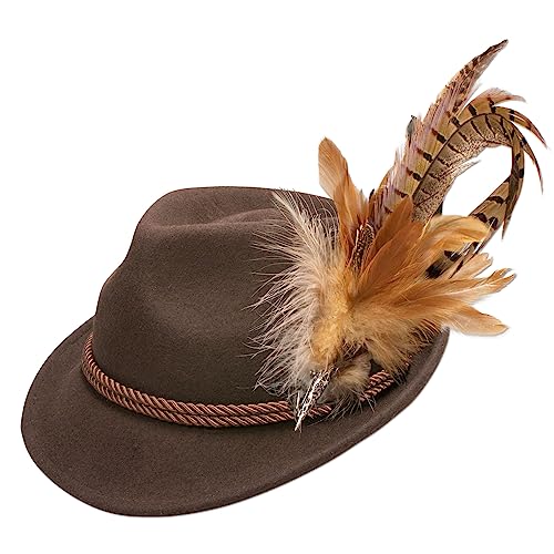 Alpenflüstern Herren Trachtenhut Fasanenfeder - Trachten Filzhut, Hut zur Tracht und Lederhose, Größe L (braun) ADV140 von Alpenflüstern
