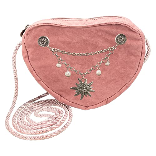 Alpenflüstern Herztasche Charivari Strass-Edelweiss - Damen Trachtentasche in Herzform, Schultertasche fürs Dirndl, Herz Handtasche zur Tracht, Dirndltasche (rosa-rosé) DTA064 von Alpenflüstern