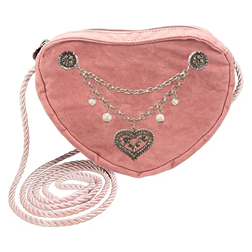 Alpenflüstern Herztasche Charivari Strass-Herz - Damen Trachtentasche in Herzform, Schultertasche fürs Dirndl, Herz Handtasche zur Tracht, Dirndltasche (rosa-rosé) DTA065 von Alpenflüstern