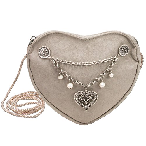 Alpenflüstern Herztasche Charivari Strass-Herz - Damen Trachtentasche in Herzform, Schultertasche fürs Dirndl, Herz Handtasche zur Tracht, Dirndltasche (taupe-grau) DTA065 von Alpenflüstern