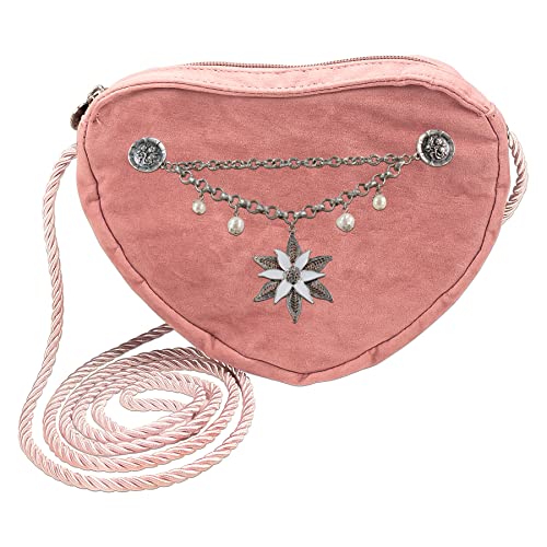 Alpenflüstern Herztasche Edelweiß-Charivari - Damen Trachtentasche in Herzform, Schultertasche fürs Dirndl, Herz Handtasche zur Tracht, Dirndltasche (rosa-rosé) DTA028 von Alpenflüstern