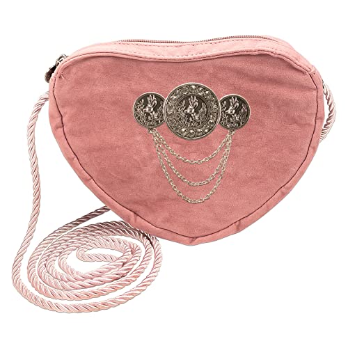 Alpenflüstern Herztasche Hirschmünzen - Damen Trachtentasche in Herzform, Schultertasche fürs Dirndl, Herz Handtasche zur Tracht, Dirndltasche (rosa-rosé) DTA090 von Alpenflüstern