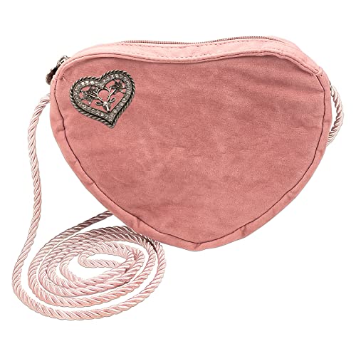 Alpenflüstern Herztasche Strassherz-Hirsch - Damen Trachtentasche in Herzform, Schultertasche fürs Dirndl, Herz Handtasche zur Tracht, Dirndltasche (rosa-rosé) DTA067 von Alpenflüstern