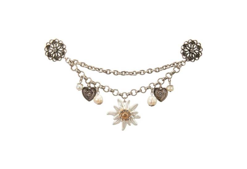 Alpenflüstern Kette mit Anhänger Charivari (Pins) Edelweiß Greta fürs DIrndl (antik-silber-farben), - Hochwertiger Damen-Trachtenschmuck mit Perlen und Edelweiss, Dirndlk von Alpenflüstern