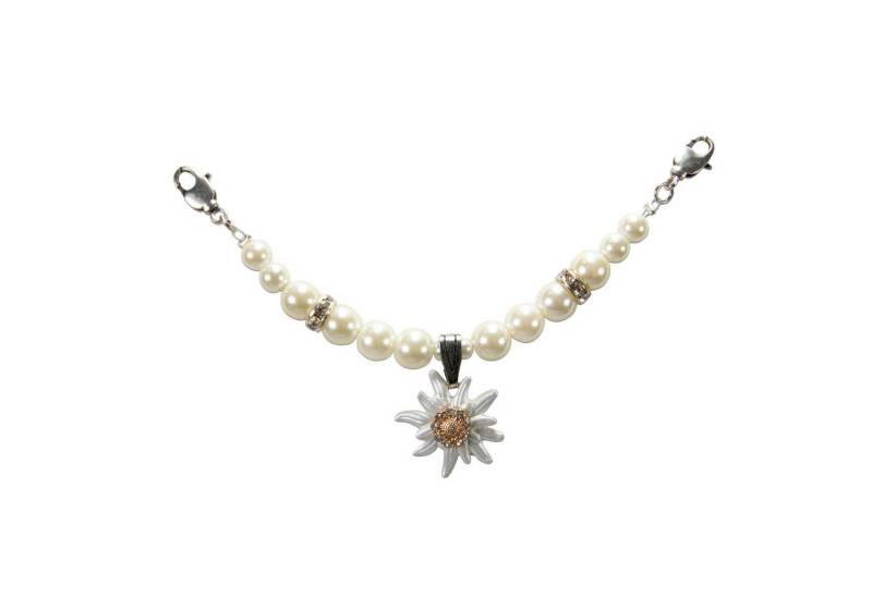 Alpenflüstern Kette mit Anhänger Dirndl-Charivari Mini Greta (creme-weiß), - Hochwertiger Damen-Trachtenschmuck mit Perlen und Strass-Edelweiß, D von Alpenflüstern