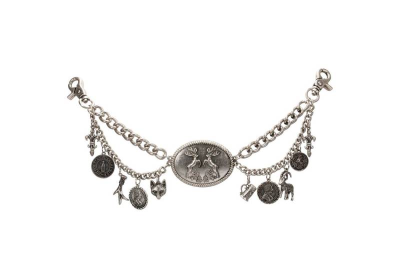 Alpenflüstern Kette mit Anhänger Trachten-Charivari Ferdi (antik-silber-farben), - Hochwertiger Herren-Trachtenschmuck mit Trophäen-Anhängern für die L von Alpenflüstern