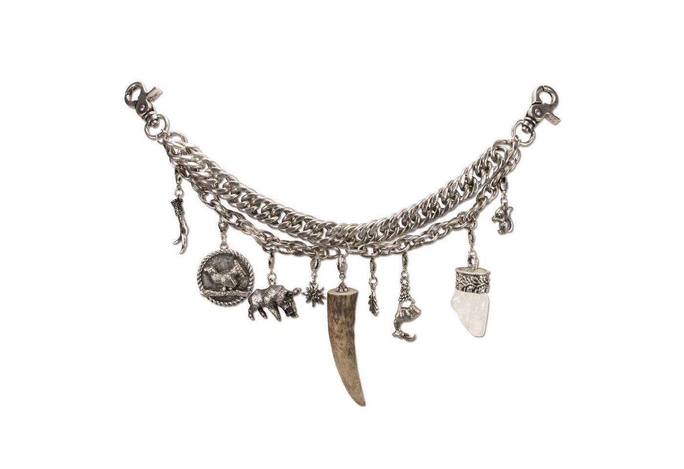 Alpenflüstern Kette mit Anhänger Trachten-Charivari Ludwig (antik-silber-farben), - Hochwertiger Herren-Trachtenschmuck mit Trophäen-Anhängern für die L von Alpenflüstern