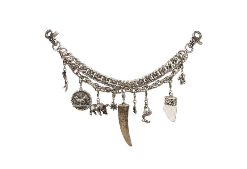 Alpenflüstern Kette mit Anhänger Trachten-Charivari Ludwig (antik-silber-farben), - Hochwertiger Herren-Trachtenschmuck mit Trophäen-Anhängern für die L von Alpenflüstern