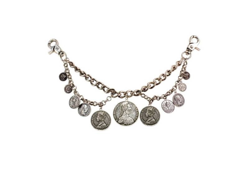 Alpenflüstern Kette mit Anhänger Trachten-Charivari Münzen (antik-silber-farben), - Hochwertiger Herren-Trachtenschmuck mit Münz-Anhängern für die Leder von Alpenflüstern