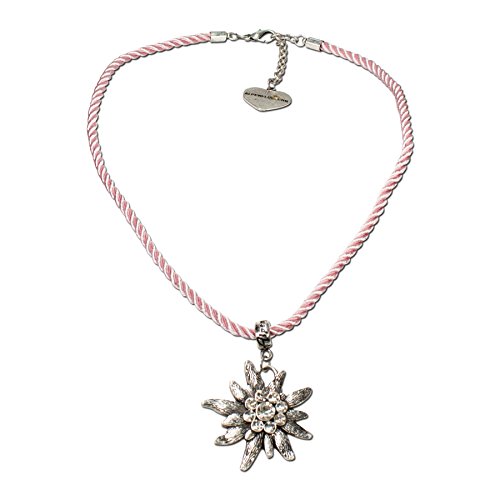 Alpenflüstern Kordel-Trachtenkette Strass-Edelweiß - Damen-Trachtenschmuck Dirndlkette rosé-rosa DHK100 von Alpenflüstern