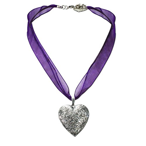 Alpenflüstern Organza-Trachtenkette Amulett-Herz Trachtenherz - Damen-Trachtenschmuck Dirndlkette lila-violett DHK080 von Alpenflüstern