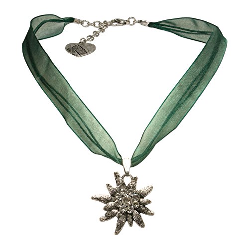 Alpenflüstern Organza-Trachtenkette Strass-Edelweiß - Damen-Trachtenschmuck Dirndlkette in traditionellen Farben DHK079 (grün) von Alpenflüstern