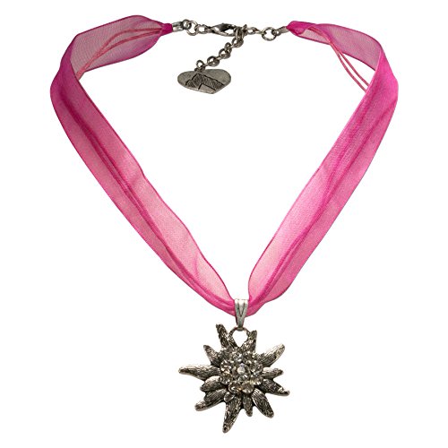 Alpenflüstern Organza-Trachtenkette Strass-Edelweiß - Damen-Trachtenschmuck Dirndlkette pink-fuchsia DHK079 von Alpenflüstern