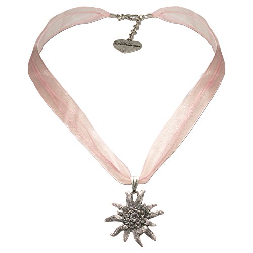 Alpenflüstern Organza-Trachtenkette Strass-Edelweiß - Damen-Trachtenschmuck Dirndlkette rosé-rosa DHK079 von Alpenflüstern