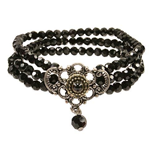 Alpenflüstern Perlen-Trachten-Armband Hedwig - elastische mehrreihige Trachten-Armkette mit Strass-Mittelteil, eleganter Damen-Trachtenschmuck, Perlenarmband schwarz DAB058 von Alpenflüstern