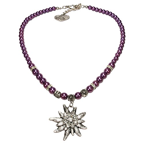 Alpenflüstern Perlen-Trachtenkette Fiona mit Strass-Edelweiß groß - Damen-Trachtenschmuck Dirndlkette lila-violett DHK054 von Alpenflüstern