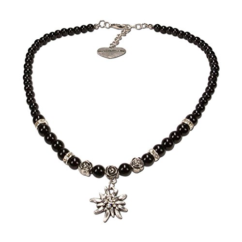 Alpenflüstern Perlen-Trachtenkette Fiona mit Strass-Edelweiß klein - Damen-Trachtenschmuck Dirndlkette schwarz DHK122 Alpenflüstern Perlen-Trachtenkette Fiona mit Strass-Edelweiß klein - Damen-Trachtenschmuck Dirndlkette schwarz DHK122 von Alpenflüstern