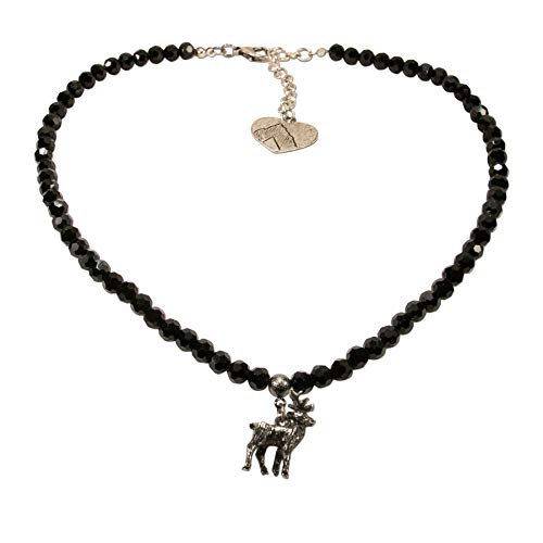 Alpenflüstern Perlen-Trachtenkette Hirsch klein - Damen-Trachtenschmuck Dirndlkette schwarz DHK239 von Alpenflüstern