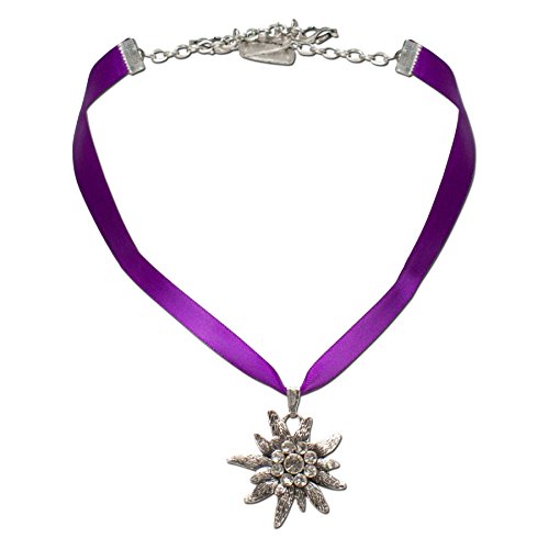 Alpenflüstern Satin-Trachtenkette Strass-Edelweiß - Damen-Trachtenschmuck Dirndlkette lila-violett DHK115 von Alpenflüstern