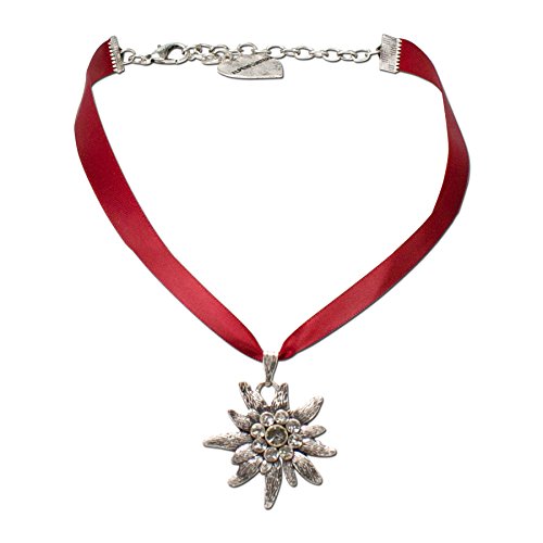 Alpenflüstern Satin-Trachtenkette Strass-Edelweiß - Damen-Trachtenschmuck Dirndlkette rot DHK115 von Alpenflüstern