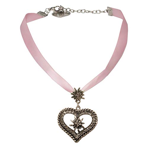 Alpenflüstern Satin-Trachtenkette Strass-Edelweissherz - Damen-Trachtenschmuck Dirndlkette rosa-rosé DHK241 von Alpenflüstern