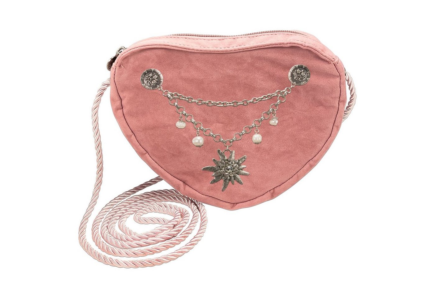 Alpenflüstern Schultertasche Herztasche Charivari Strass-Edelweiss (rosa-ros), - Damen Trachtentasche in Herzform, Schultertasche fürs Dirndl, Herz Handtasche zur Tracht, Dirndltasche von Alpenflüstern