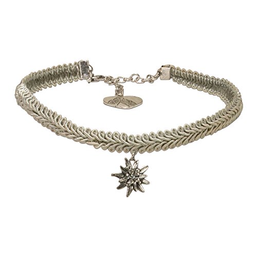 Alpenflüstern Trachten-Borten-Kropfband Strass-Edelweiss - nostalgische Trachtenkette enganliegend, elegante Kropfkette, Damen-Trachtenschmuck grau DHK192 von Alpenflüstern