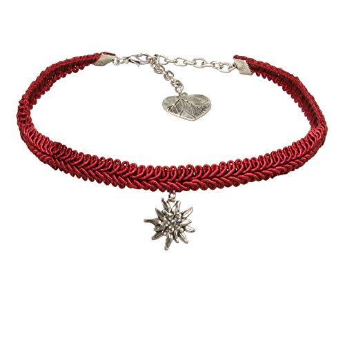 Alpenflüstern Trachten-Borten-Kropfband Strass-Edelweiss - nostalgische Trachtenkette enganliegend, elegante Kropfkette, Damen-Trachtenschmuck rot DHK192 von Alpenflüstern