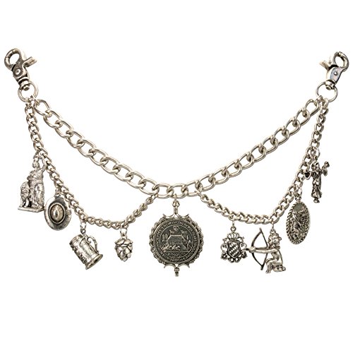 Alpenflüstern Trachten-Charivari Oktoberfest - Hochwertiger Herren-Trachtenschmuck mit Trophäen-Anhängern für die Lederhose, (antik-silber-farben) HCH024 von Alpenflüstern