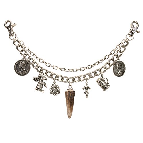 Alpenflüstern Trachten-Charivari Vinzenz - Hochwertiger Herren-Trachtenschmuck mit Trophäen-Anhängern für die Lederhose, echtes Hirschhorn, (antik-silber-farben) HCH021 von Alpenflüstern