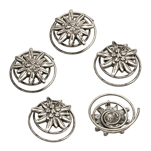 Alpenflüstern Trachten Haar-Curlies Strass-Edelweiß 5-er Set (antik-silber-farben) ADV079 von Alpenflüstern