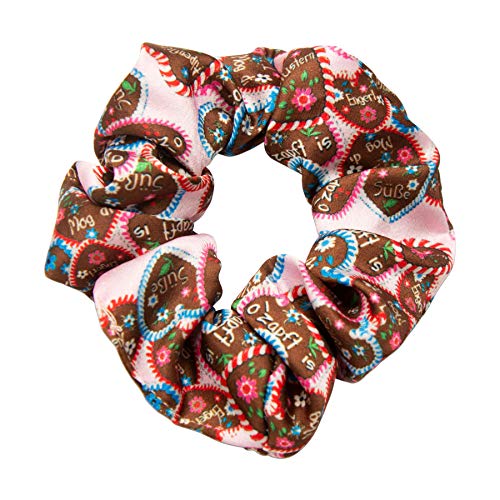 Alpenflüstern Trachten Haargummi Scrunchie Lebkuchenherzen - Haarschmuck, Haarband fürs Dirndl (rosa, bunte Herzen) ADV120 von Alpenflüstern