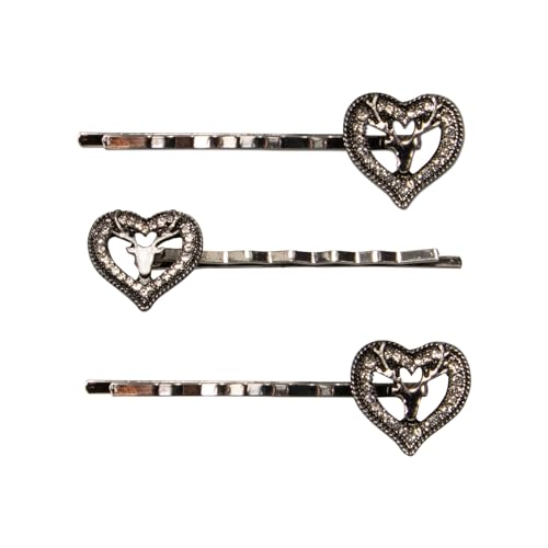 Alpenflüstern Trachten-Haarklammern Strassherz-Hirsch 3er-Set (antik-silber-farben) ADV142 von Alpenflüstern