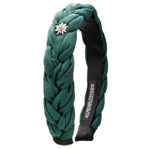Alpenflüstern Trachten-Haarreif Leinen Flechtoptik & Strass-Edelweiß Greta - Damen Haarschmuck rutschfest, Haarband geflochten fürs Dirndl (grün) ADV145 von Alpenflüstern