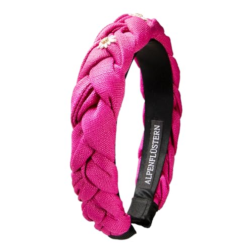 Alpenflüstern Trachten-Haarreif Leinen Flechtoptik & Strass-Edelweiß Greta - Damen Haarschmuck rutschfest, Haarband geflochten fürs Dirndl (pink-fuchsia) ADV145 von Alpenflüstern