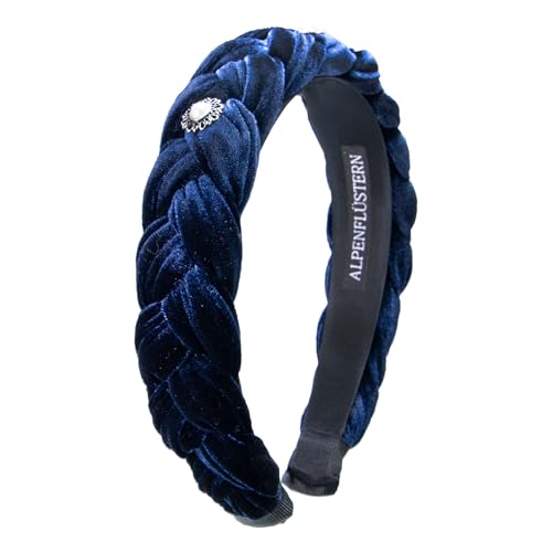 Alpenflüstern Trachten-Haarreif Samt Flechtoptik Helena - Damen Haarschmuck geflochten mit Perlen-Ornament, Haarband rutschfest fürs Dirndl (blau) ADV133 von Alpenflüstern