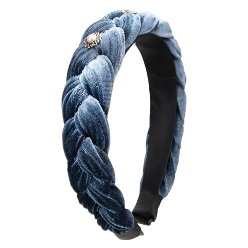 Alpenflüstern Trachten-Haarreif Samt Flechtoptik Helena - Damen Haarschmuck geflochten mit Perlen-Ornament, Haarband rutschfest fürs Dirndl (grau-blau) ADV133 von Alpenflüstern
