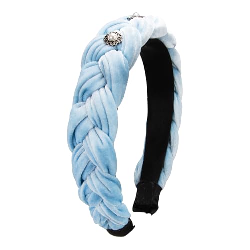 Alpenflüstern Trachten-Haarreif Samt Flechtoptik Helena - Damen Haarschmuck geflochten mit Perlen-Ornament, Haarband rutschfest fürs Dirndl (hell-blau) ADV133 von Alpenflüstern