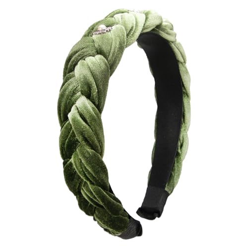 Alpenflüstern Trachten-Haarreif Samt Flechtoptik Helena - Damen Haarschmuck geflochten mit Perlen-Ornament, Haarband rutschfest fürs Dirndl (moosgrün) ADV133 von Alpenflüstern