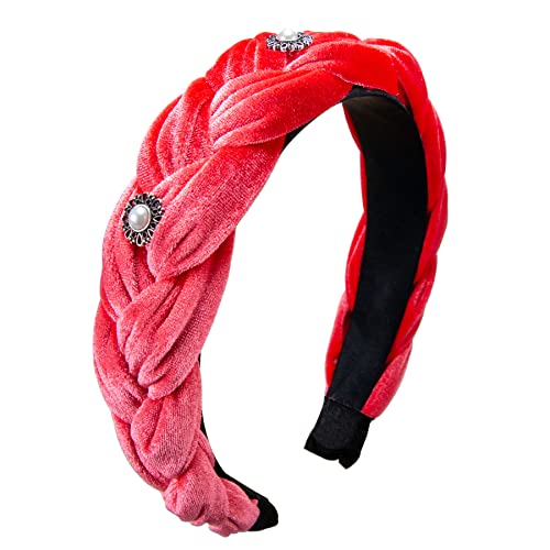 Alpenflüstern Trachten-Haarreif Samt Flechtoptik Helena - Damen Haarschmuck geflochten mit Perlen-Ornament, Haarband rutschfest fürs Dirndl (rosa-rot schimmernd) ADV133 von Alpenflüstern