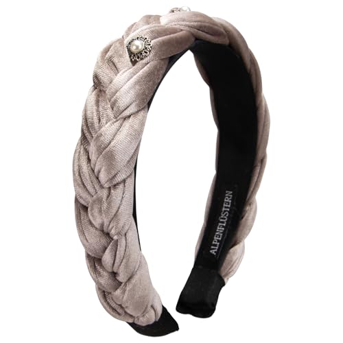 Alpenflüstern Trachten-Haarreif Samt Flechtoptik Helena - Damen Haarschmuck geflochten mit Perlen-Ornament, Haarband rutschfest fürs Dirndl (taupe-braun) ADV133 von Alpenflüstern
