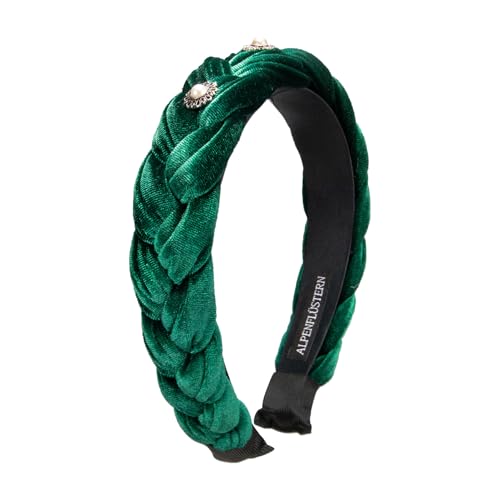 Alpenflüstern Trachten-Haarreif Samt Flechtoptik Helena - Damen Haarschmuck geflochten mit Perlen-Ornament, Haarband rutschfest fürs Dirndl (waldgrün) ADV133 von Alpenflüstern