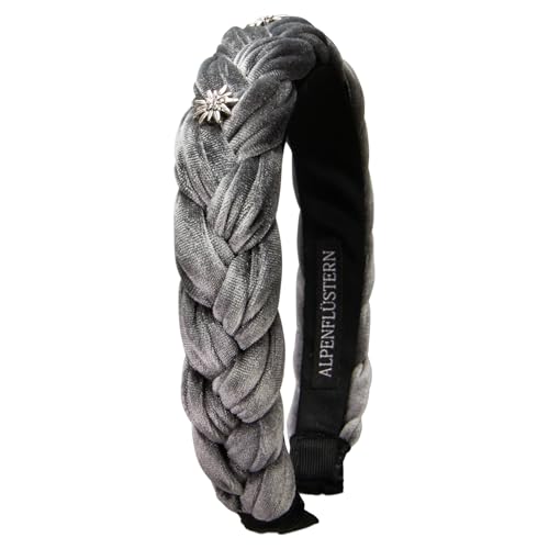 Alpenflüstern Trachten-Haarreif Samt Flechtoptik & Strass-Edelweiß - Damen Haarschmuck rutschfest, Haarband geflochten fürs Dirndl (grau) ADV129 von Alpenflüstern