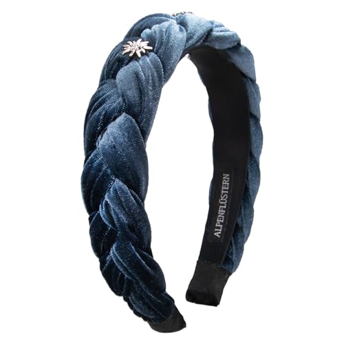 Alpenflüstern Trachten-Haarreif Samt Flechtoptik & Strass-Edelweiß - Damen Haarschmuck rutschfest, Haarband geflochten fürs Dirndl (grau-blau) ADV129 von Alpenflüstern
