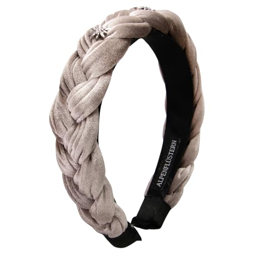 Alpenflüstern Trachten-Haarreif Samt Flechtoptik & Strass-Edelweiß - Damen Haarschmuck rutschfest, Haarband geflochten fürs Dirndl (in traditionellen Farben) ADV129 (taupe-braun) von Alpenflüstern