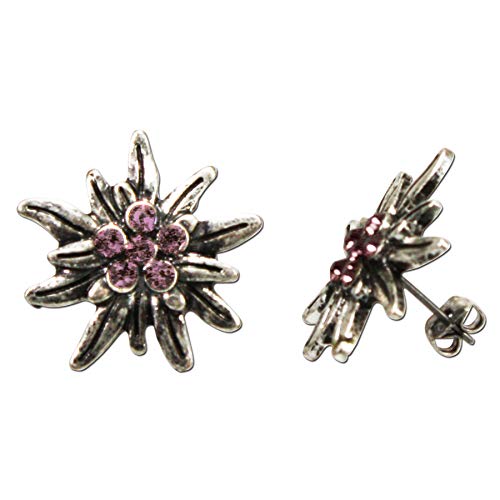 Alpenflüstern Trachten-Ohrstecker Strass-Edelweiß - Damen-Trachtenschmuck, Trachten-Ohrringe antik-silber-farben mit Strass-Steinen (rosé-rosa) DOR030 von Alpenflüstern