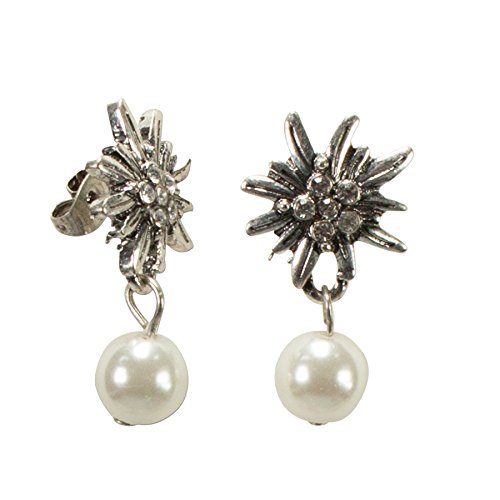 Alpenflüstern Trachten-Ohrstecker Strass-Edelweiß Perle - Damen-Trachtenschmuck, Trachten-Ohrringe (creme-weiß) DOR041 von Alpenflüstern